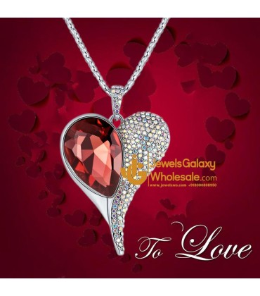 Platinum Plated Red Crystal Heart inspired Pendant