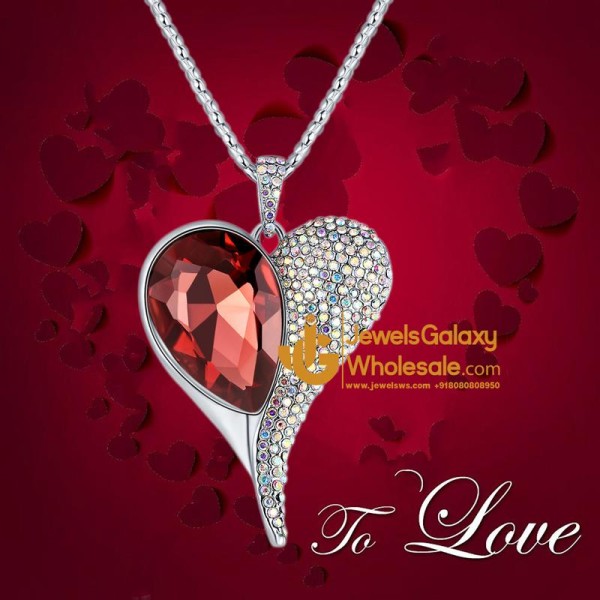 Platinum Plated Red Crystal Heart inspired Pendant
