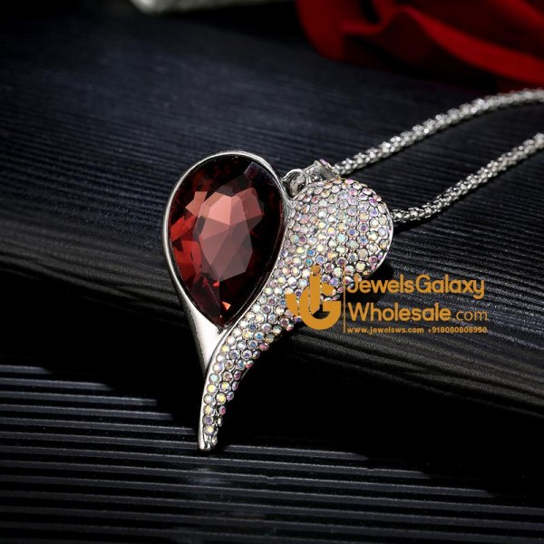 Platinum Plated Red Crystal Heart inspired Pendant