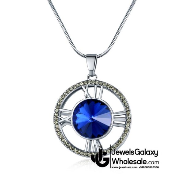Platinum Plated Blue Crystal Watch inspired Pendant