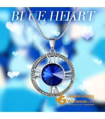 Platinum Plated Blue Crystal Watch inspired Pendant