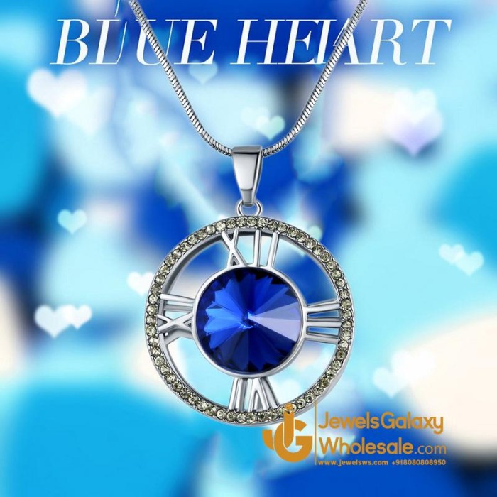 Platinum Plated Blue Crystal Watch inspired Pendant