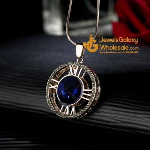 Platinum Plated Blue Crystal Watch inspired Pendant