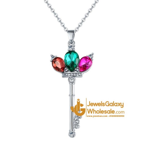 Platinum Plated Multicolor Crystal Key inspired Pendant