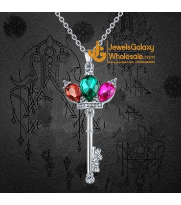 Platinum Plated Multicolor Crystal Key inspired Pendant