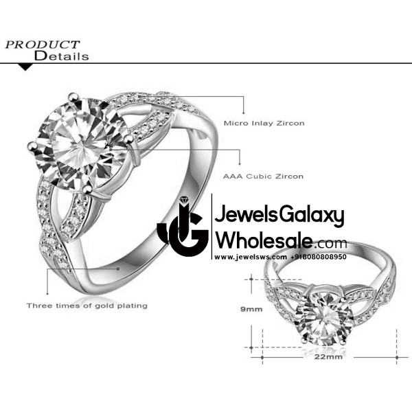 Platinum Plated American Diamond Fashion Ring