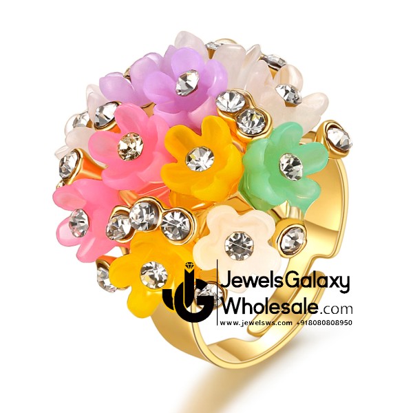 Gold Plated Multicolour Cubic Zirconia Free Size Fashion Ring