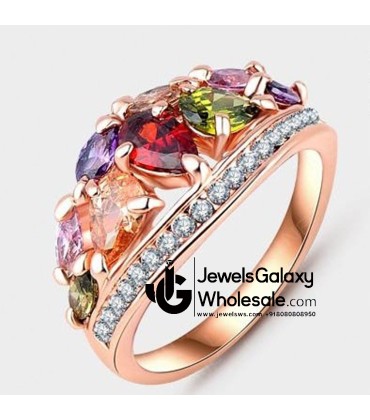Rose Gold Plated Multicolour Cubic Zirconia Fashion Ring