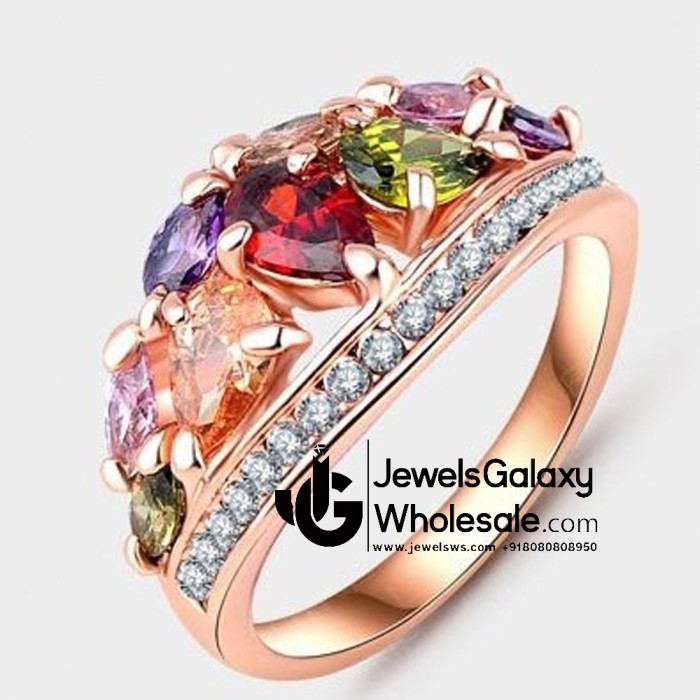 Rose Gold Plated Multicolour Cubic Zirconia Fashion Ring