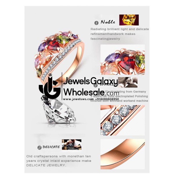 Rose Gold Plated Multicolour Cubic Zirconia Fashion Ring