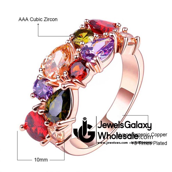 Rose Gold Plated Multicolour Cubic Zirconia Fashion Ring