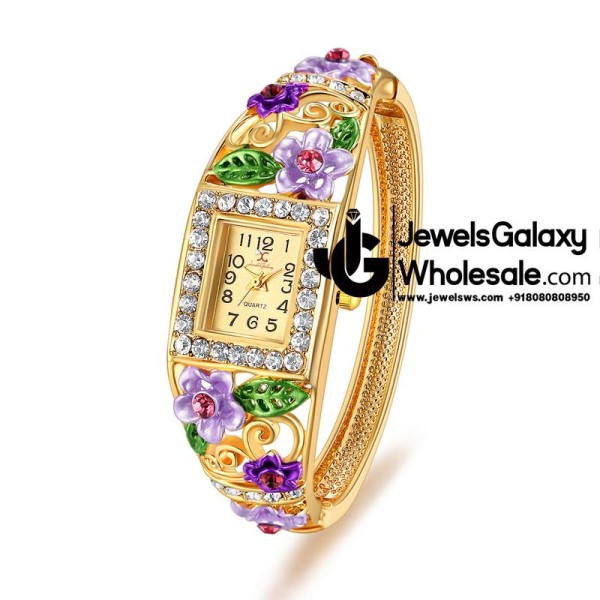 Gold Plated Multicolour Crystal AD Bracelet Watch