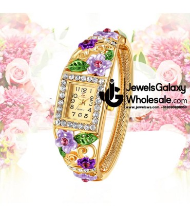 Gold Plated Multicolour Crystal AD Bracelet Watch