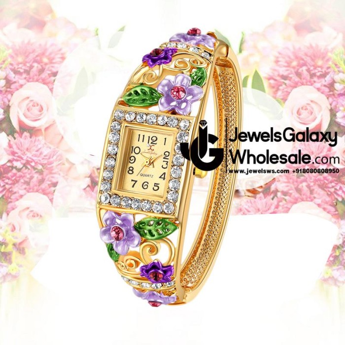 Gold Plated Multicolour Crystal AD Bracelet Watch