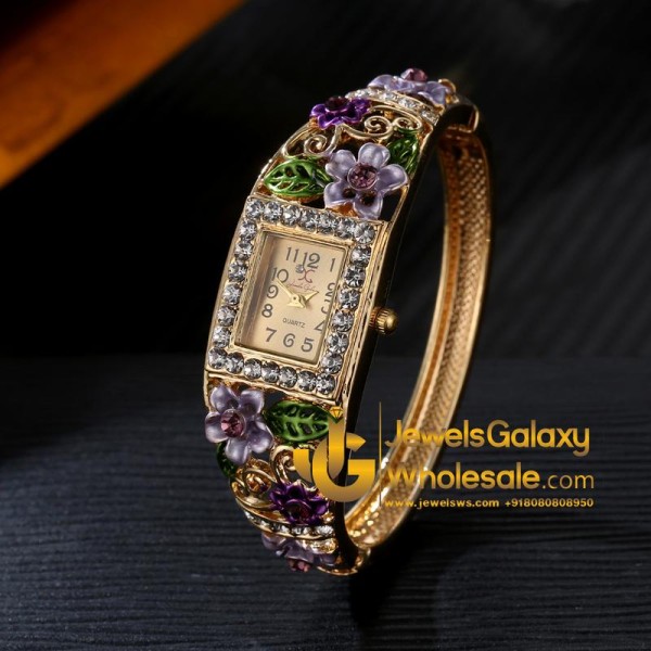 Gold Plated Multicolour Crystal AD Bracelet Watch