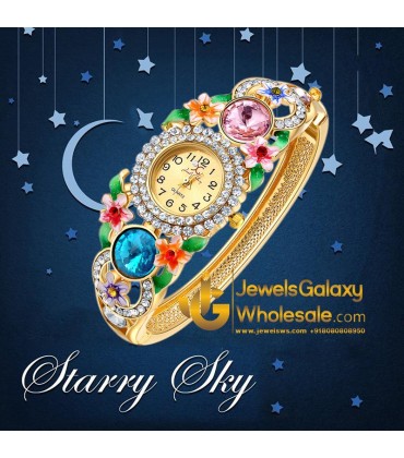 Gold Plated Multicolour Crystal AD Bracelet Watch