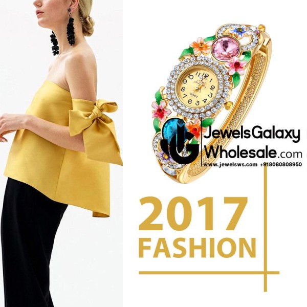 Gold Plated Multicolour Crystal AD Bracelet Watch