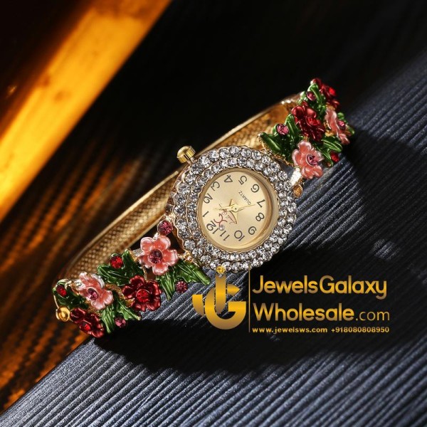 Gold Plated Multicolour Crystal AD Bracelet Watch