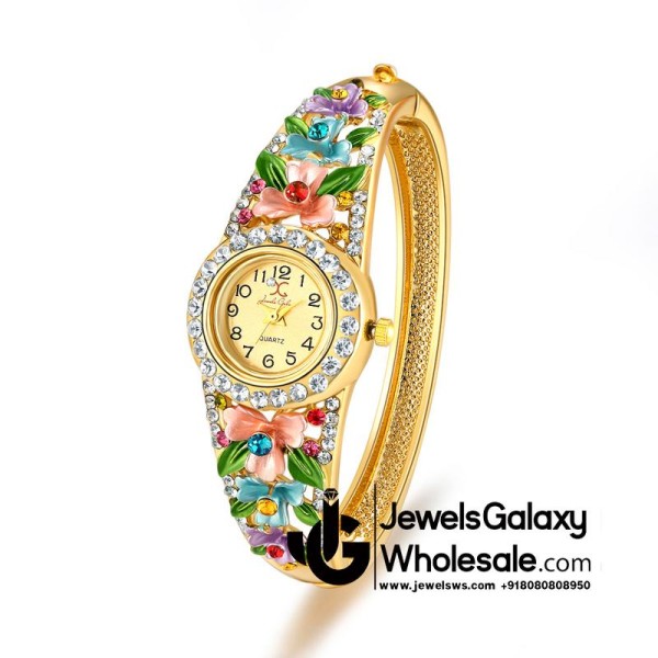 Gold Plated Multicolour Crystal AD Bracelet Watch