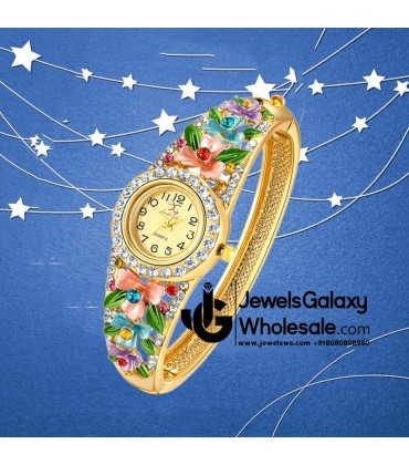 Gold Plated Multicolour Crystal AD Bracelet Watch