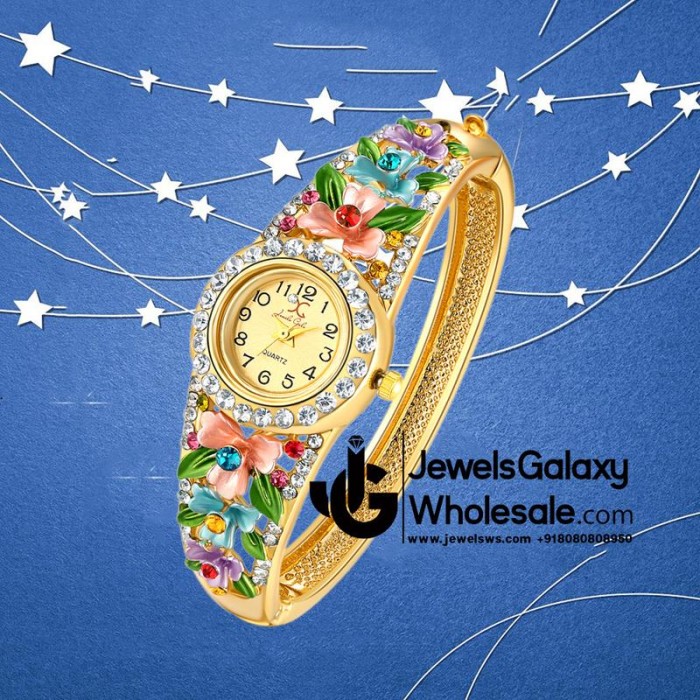 Gold Plated Multicolour Crystal AD Bracelet Watch