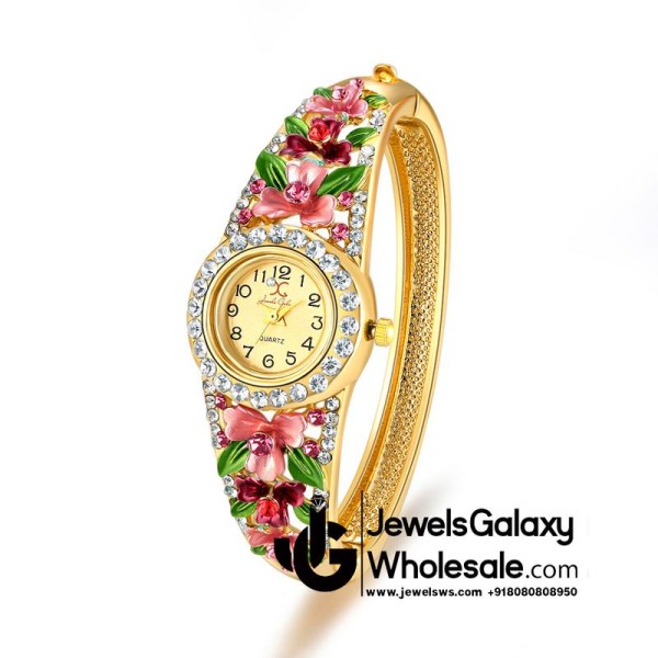 Gold Plated Multicolour Crystal AD Bracelet Watch