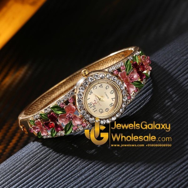 Gold Plated Multicolour Crystal AD Bracelet Watch