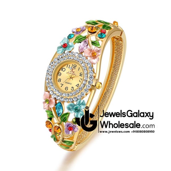 Gold Plated Multicolour Crystal AD Bracelet Watch