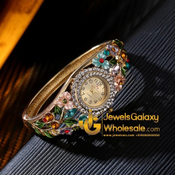 Gold Plated Multicolour Crystal AD Bracelet Watch