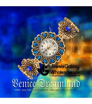Copper Plated Traditional Hearts Crystal Bracelet Watch