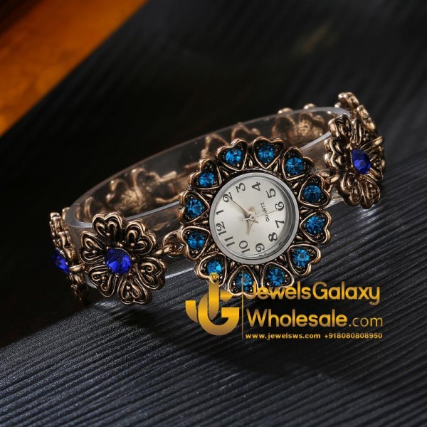 Copper Plated Traditional Hearts Crystal Bracelet Watch
