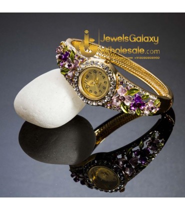 Rose Gold Plated Multicolour Floral Bracelet Watch 9065