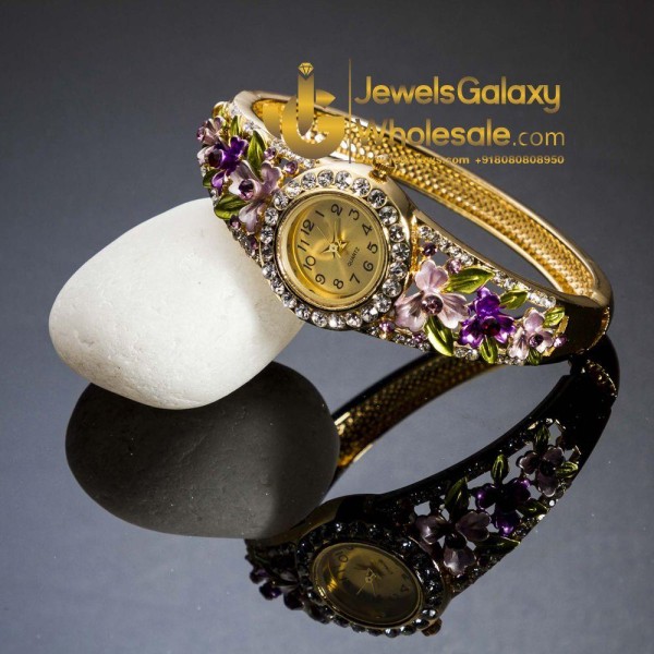 Rose Gold Plated Multicolour Floral Bracelet Watch 9065
