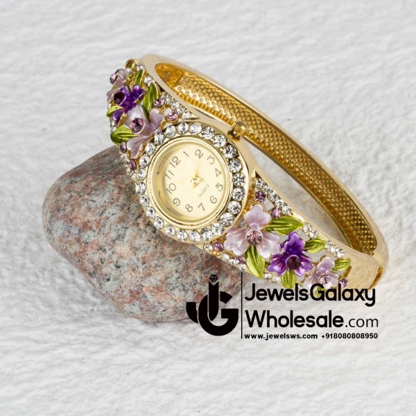 Rose Gold Plated Multicolour Floral Bracelet Watch 9065